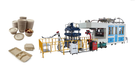 Máy sản xuất khay thực phẩm dùng một lần bột giấy thông minh với hai cánh tay robot